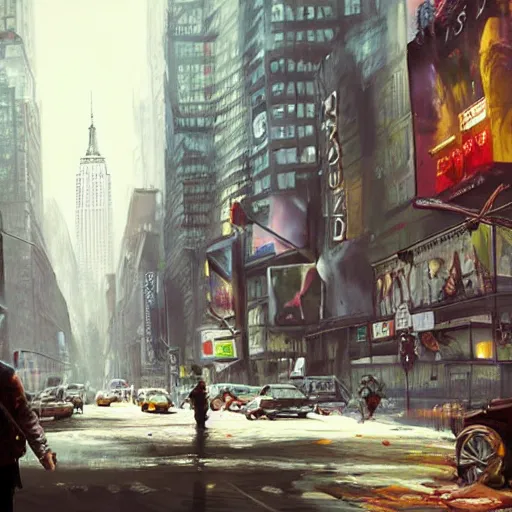 Image similar to new york city, style game square enix, trending on artstation, painted by greg rutkowski, render with game the last of us parte ii details