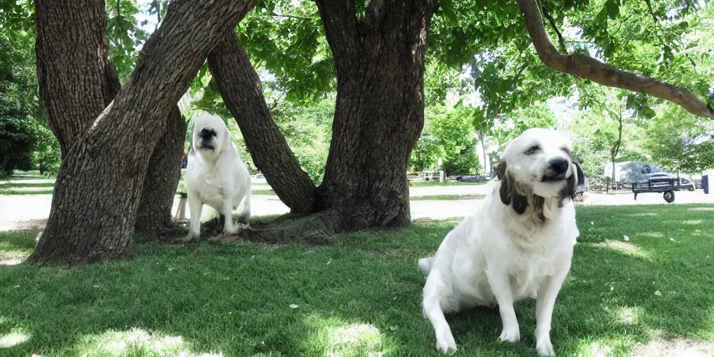 Image similar to newton cools off under a tree full of gardenias