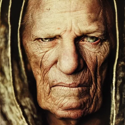 Image similar to portrait of an expressive face of an old medieval knight by annie leibovitz