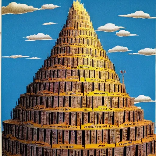 Prompt: tower of babel reaching up to heaven but it is made from vinyl records