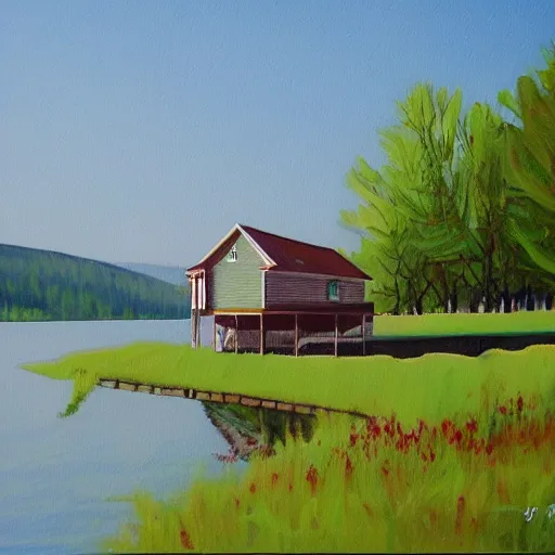 Image similar to a house by the lake painted by jason rainville