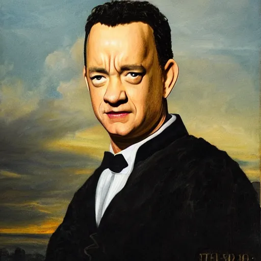 Prompt: a stunning jacobean portrait of tom hanks, oil on canvas