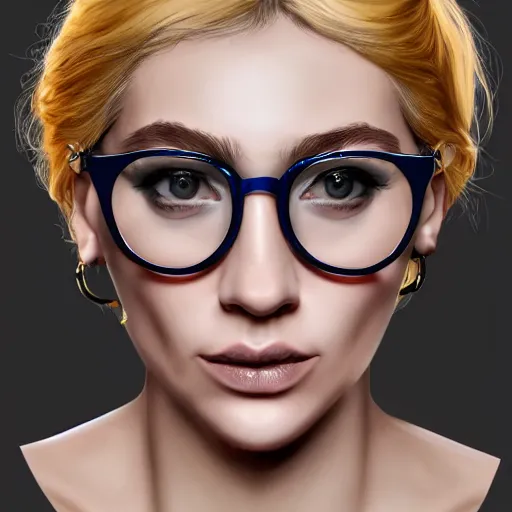 Image similar to a severe french woman with blonde hair tied in a strict bun, spectacles, lots of makeup, rich, character portrait, digital art, high quality, 8 k, detailed, d & d character,