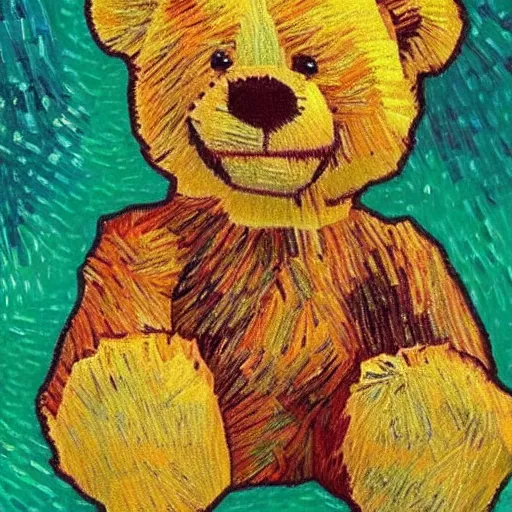 Image similar to A teddy bear in the style of Vincent van Gogh