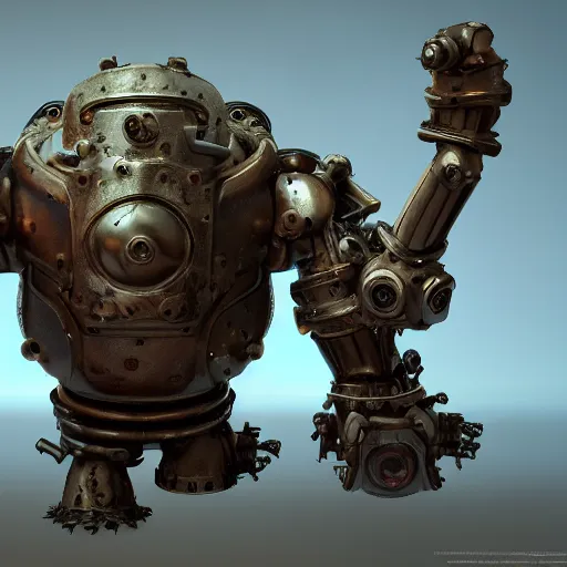 Image similar to a Steam powered mechanical golem, forward facing angle, character design, stunning 3d render , art by Tooth Wu and riot studios, 8k octane beautifully detailed render, post-processing, extremely hyperdetailed, intricate complexity, masterpiece, zbrush, hard surface modelling, trending on artstation