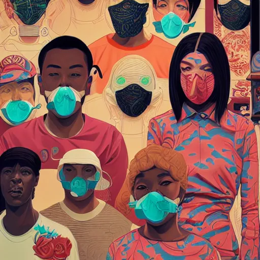 Image similar to portrait of people with sanitary mask, Tristan Eaton, artgerm, Victo Ngai, RHADS, ross draws