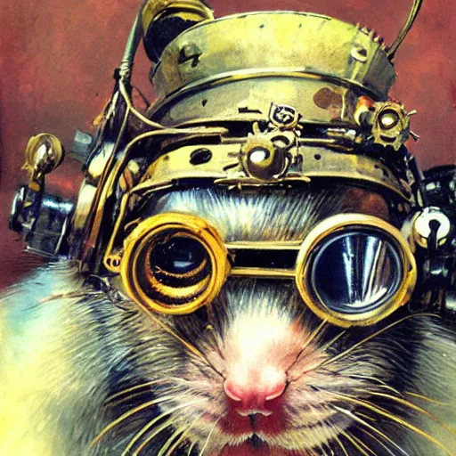 Prompt: a rat with steampunk googles, by John Berkey