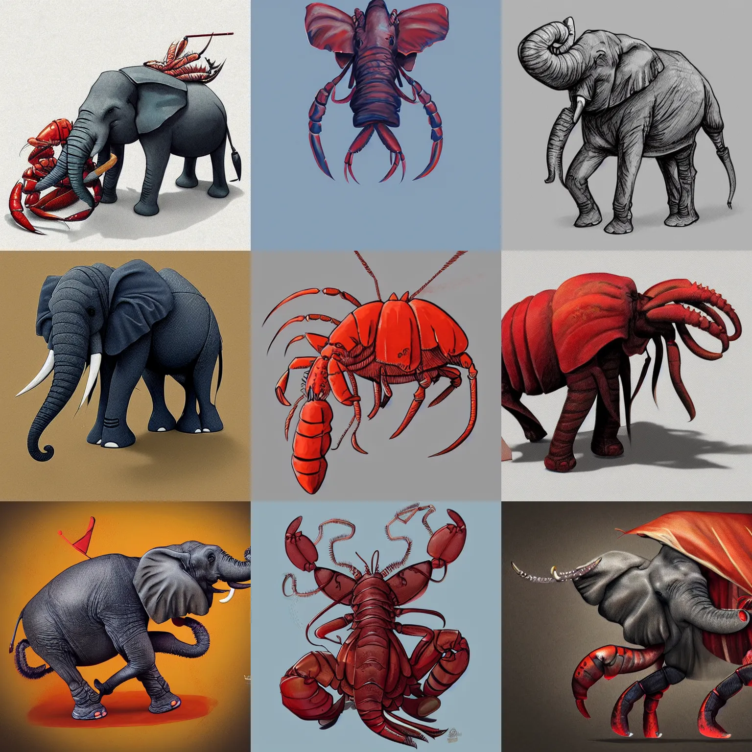 Prompt: a lobster-elephant, artstation, pixiv, digital art