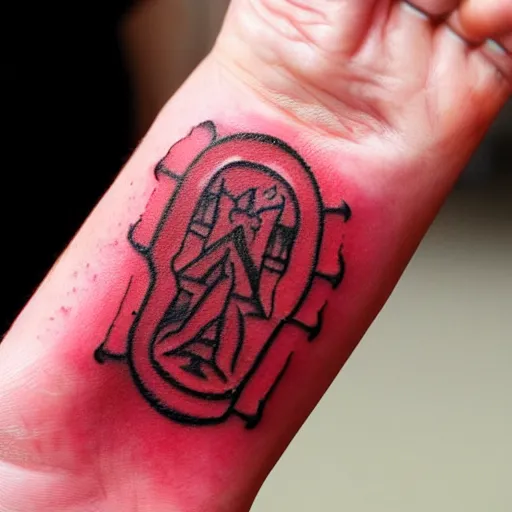 Image similar to partly used command seal tattoo in red ink on the back of hand