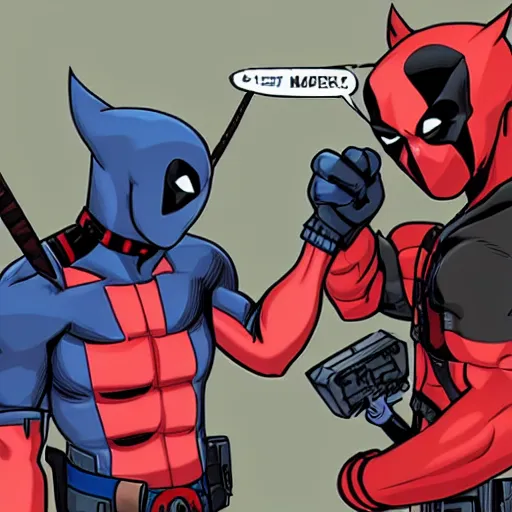 Image similar to Wolverine and Deadpool playing a videogame on board of a spaceship