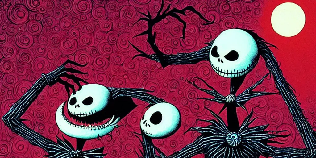 Image similar to nightmare before christmas movie still frame by yuko shimizu by murakami by tim burton