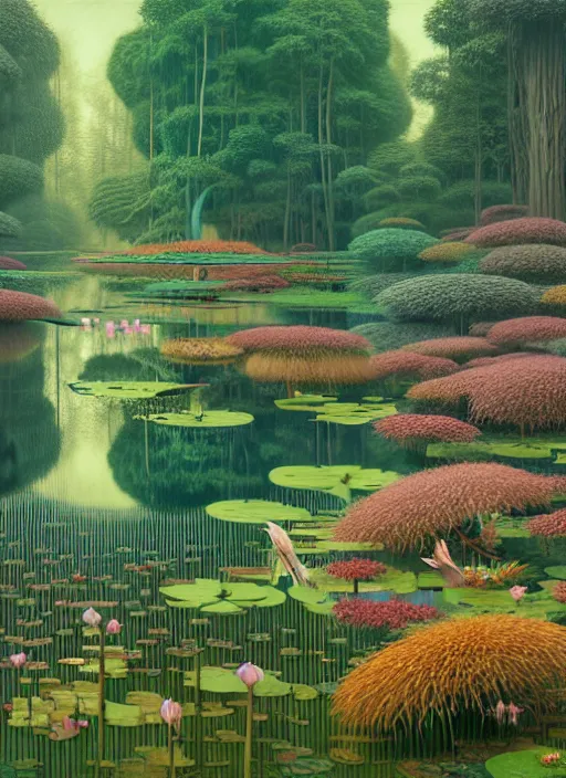 Prompt: hyper detailed 3d render like a Oil painting - the forest and the lily pond, pastel colors, Jacek Yerka, Mariusz Lewandowski, Houdini algorithmic generative render, Abstract brush strokes, Masterpiece, Edward Hopper and James Gilleard, Zdzislaw Beksinski, Mark Ryden, Wolfgang Lettl, hints of Yayoi Kasuma, octane render, 8k