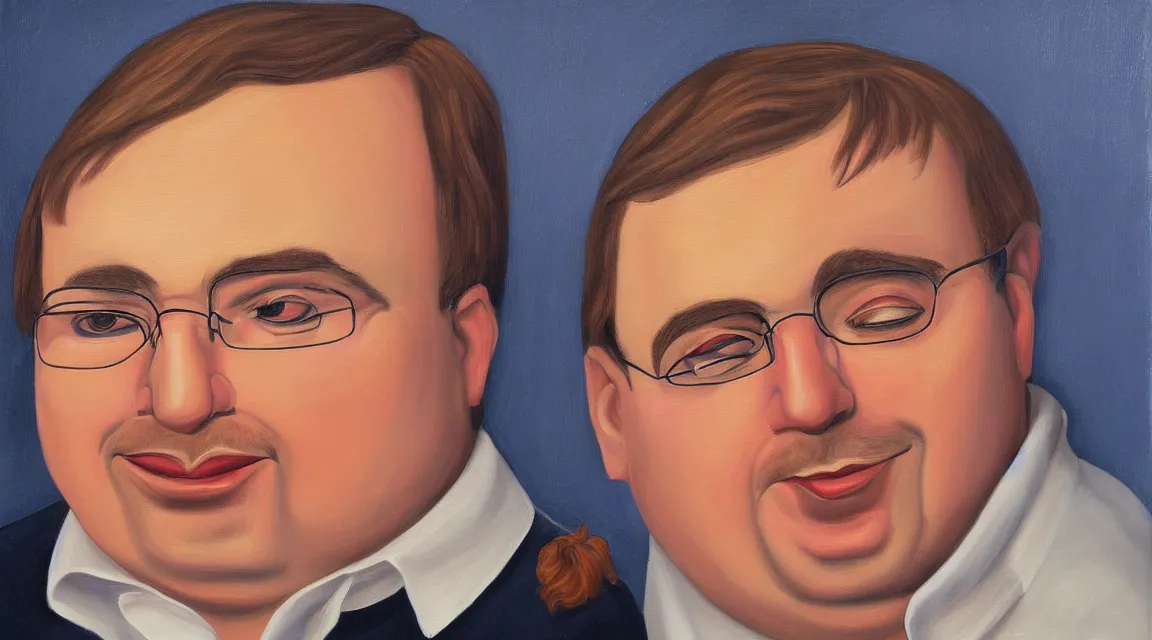 Image similar to portrait of Linus Torvalds painted by fernando botero