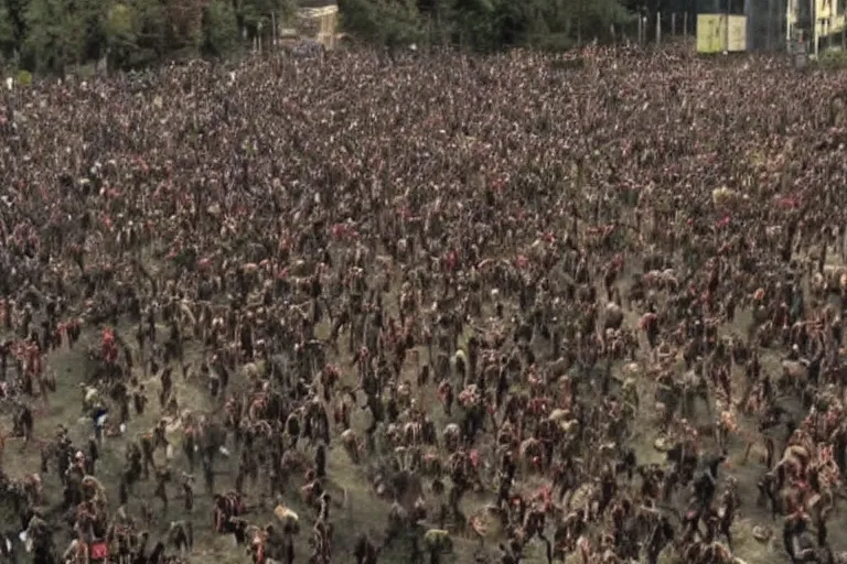 Image similar to distant footage of a crowd being devoured by zombies