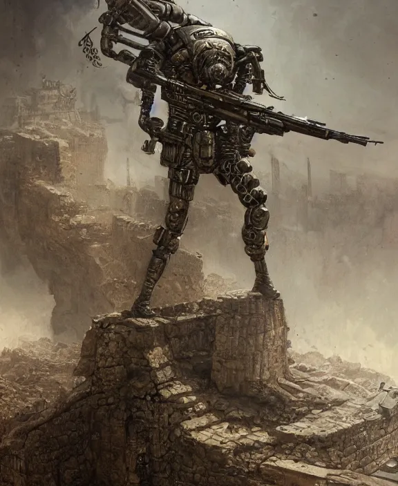 Image similar to a soldier in steampunk armour firing his gun in a deadly world war, by HR Giger and Beksiński and Stephan Martiniere , 4k resolution, detailed, trending on artstation