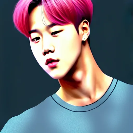 pink haired bts jimin muted colors colorful flo by Asar Studios