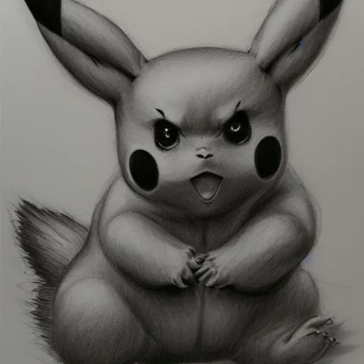 Prompt: pencil art, detailed portrait of pikachu, intricate, hyper detailed, realistic, oil painting, by julie bell, frank frazetta, cinematic lighting