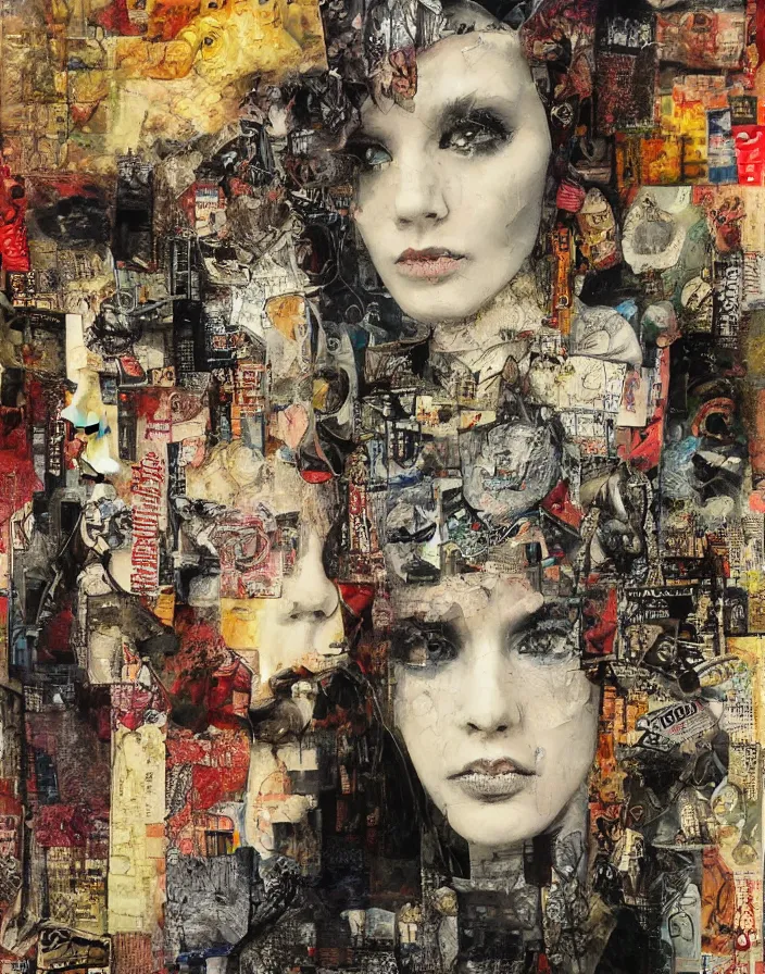 Prompt: deja vu detailed mixed media collage with canvas texture, conteporary art, punk art, realistic face, photorealistic, expressionism, masterpiece, perfect composition, spectacular quality, intricate oil details