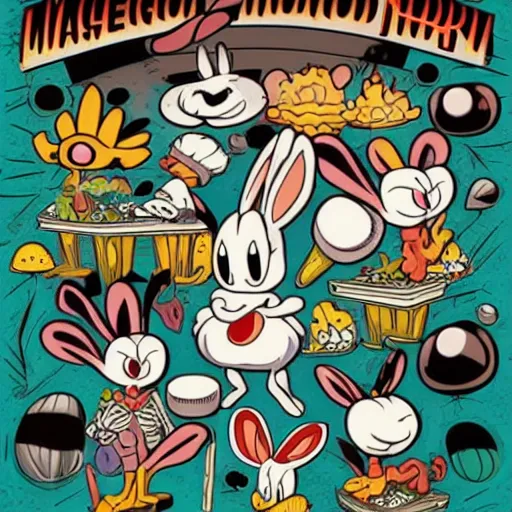 Prompt: magic mushroom, bugs bunny, nendroid, butcher billy style