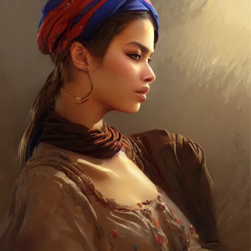 Image similar to a beautiful portrait painting of life in north africa, masterpiece by famous artist nasreddine dinet and ross tran and eugene de blaas, artstation