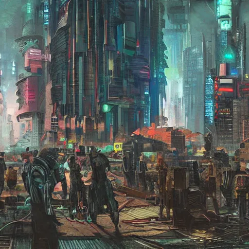 Image similar to cyberpunk dystopia, extremely detailed painting