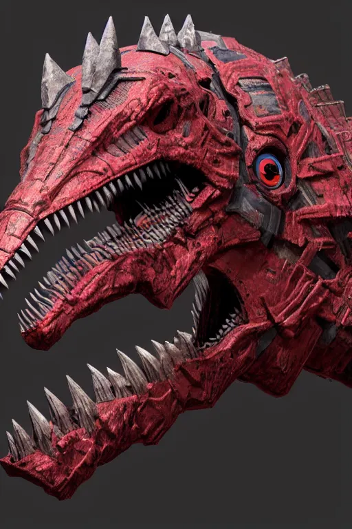 Prompt: a detailed matte portrait of a new decepticon beastwars robot based on a spinosaurus by josh burcham and don figueroa | cgi, zbrush, intricate detail, transformers, intricate detail, pbr materials, chrome, texture, glowing red eyes