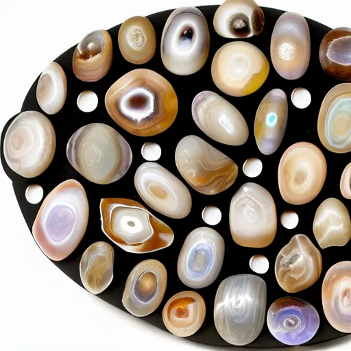 Prompt: a studio portrait of banded agates with letters in the banding white background