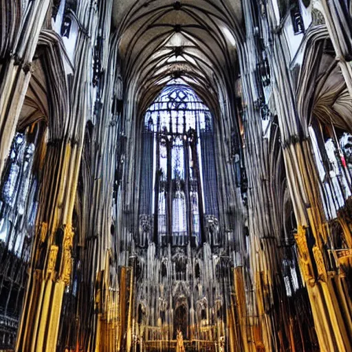 Prompt: the cathedral of Cologne used as a rocket launch pad