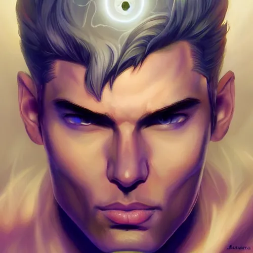 Image similar to a powerful psychic man emitting psychic powers, in the art style of by artgerm, detailed, highly detailed, aesthetic!, artstation, tumblr,