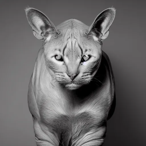 Image similar to a feline cat - rhino - hybrid, animal photography