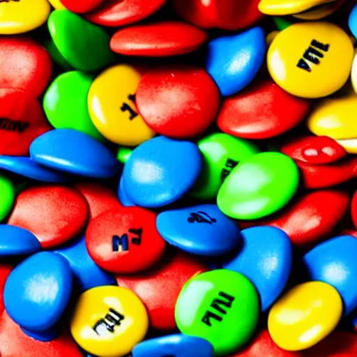 Prompt: a pile of m & m candies forming the face of eminem