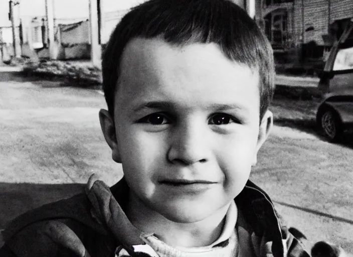 Prompt: professional fine detailed photo portrait of young yuri gagarin from makhachkala, dagestan. kid yuri gagarin in the postsoviet suburbia, iphone photo, instagram, black and white