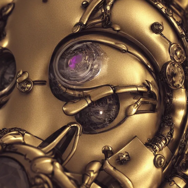 Image similar to a close up of an beautiful steampunk robotic spider inspired, unreal engine realistic render, high detailed face, photorealism, golden ratio, hyper - realistic 3 d, insanely super detailed, realistic octane render, 1 6 k, fashion photography, micro detail, backlit lighting, face in focus, subsurface scattering, thin porcelain