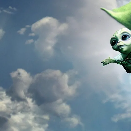 Prompt: baby yoda skydiving, realistic, highly detailed, cinematic