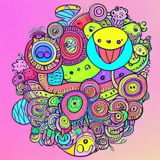 Image similar to colorful kerby rosanes style art, doodle, colorful doodles, artstation, dribbble, pinterest, white background