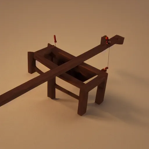 Prompt: a four-directional catapult, 3D model, octane render, wooden