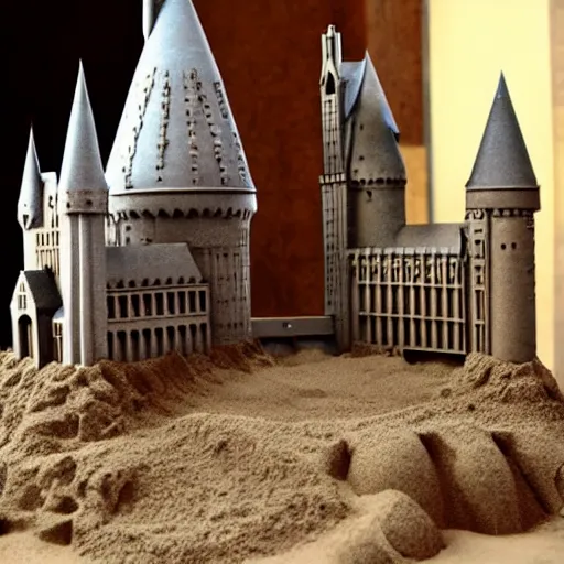 Image similar to hogwarts as a sandcastle