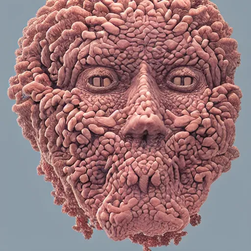 Prompt: a drawing of a face made out of corals, a digital painting by earnst haeckel, featured on zbrush central, generative art, biomorphic, intricate, zbrush