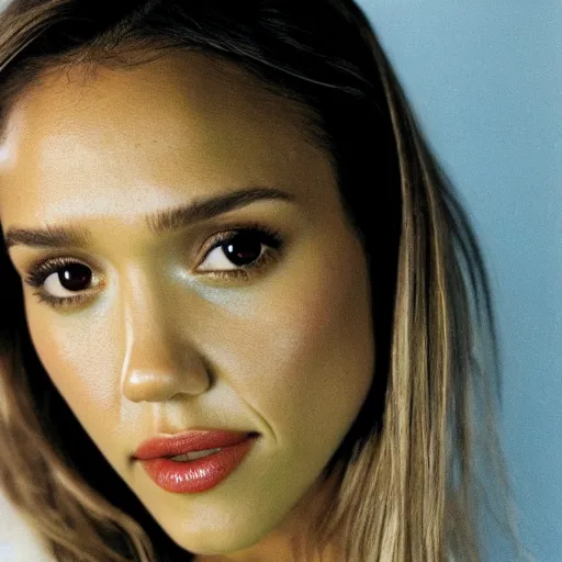 Image similar to close - up portrait 3 5 mm of jessica alba accusing you of storing nuclear secrets in your unlocked vault, film grain,