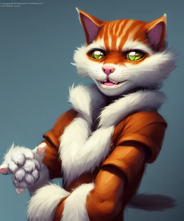 Image similar to character concept art of a anthropomorphic male furry cat | | cute - fine - face, pretty face, key visual, realistic shaded perfect face, fine details by stanley artgerm lau, wlop, rossdraws, james jean, andrei riabovitchev, marc simonetti, and sakimichan, trending on artstation