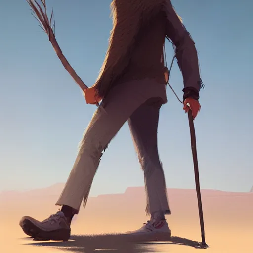 Prompt: commission of a young man with gray hair,a stylish beard,walking through a desert with a glowing stick,digital art,art by greg rutkowski,trevor henderson,rossdraws,character design,concept art,western comic style,sharp lines,photorealiatic,hyperdetailed,detailed face,high quality,professional lighting,dramatic