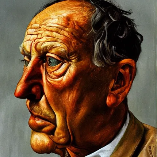 Image similar to high quality high detail painting by lucian freud, hd, portrait of balled man with no eyes