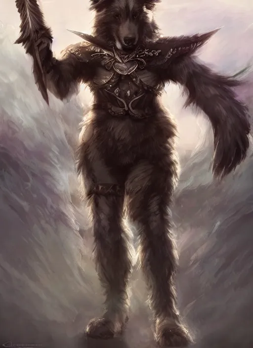 Image similar to wide angle beautiful full body portrait of a cute male anthropomorphic anthro border collie fursona wearing a barbarian outfit in downtown seattle, character design by charlie bowater, henry asencio, and ross tran, disney, scenic background, detailed, glamor pose, aesthetic, trending on artstation, furaffinity, deviantart