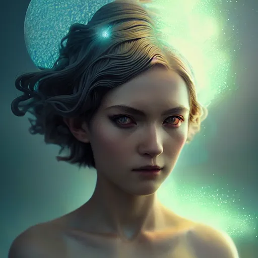 Image similar to goddess of time by tom bagshaw, gold eyes and silver wavy hair by ilya kuvshinov, rtx reflections, octane render 1 2 8 k, extreme high intricate details by wlop, digital anime art by ross tran, wide shot, close up shot, composition by sana takeda, dramatic lighting by greg rutkowski