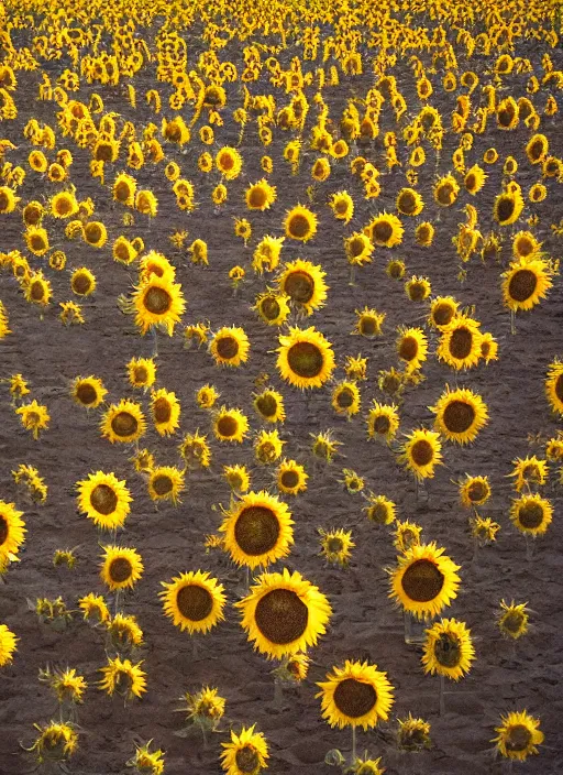 Image similar to an endless desert, only one sunflower, a moon in the sky