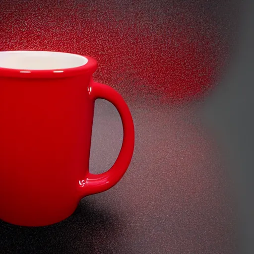 Prompt: photorealistic professional photography of a mug filled with red, opaque slime, taken in a professional studio.