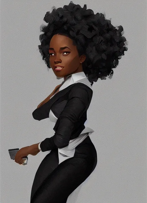 Image similar to detailed digital painting of beautiful black woman in corporate attire with natural hair on a white background, fanart behance trending on artstation, concept art, matte, sharp focus, illustration, super hero pose, hearthstone, art by artgerm and greg rutkowski and alphonse mucha