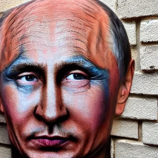 Prompt: putin's face painted on a brick wall