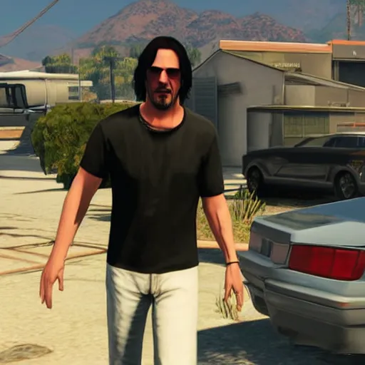 Image similar to Keanu reeves in Grand theft auto 5 4K detail