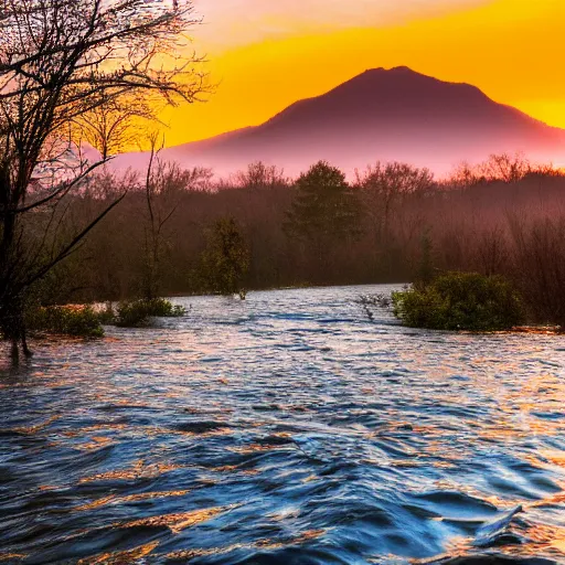 Image similar to Photograph of the Great Smokey Mountains flooded by orange juice